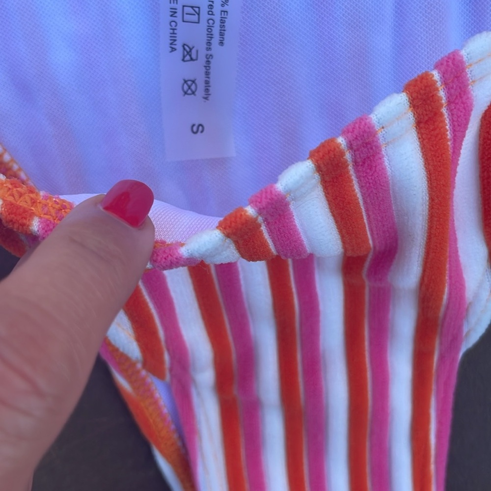 Striped Orange and White Bikini Set - Picture 2 of 3